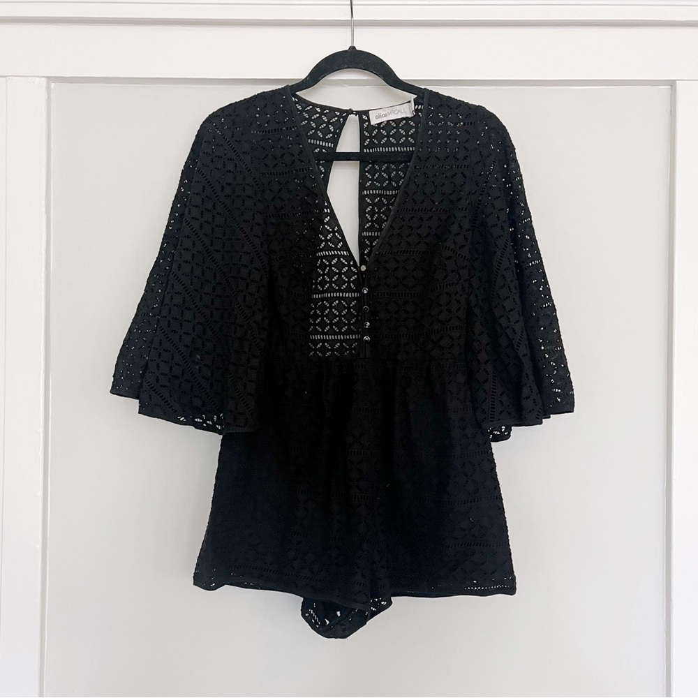 Alice McCall Black Long Sleeve Eyelet Romper / Playsuit - Size Small